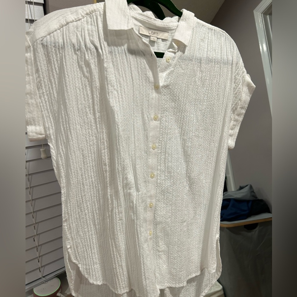 Loft short sleeve white button down shirt NWT